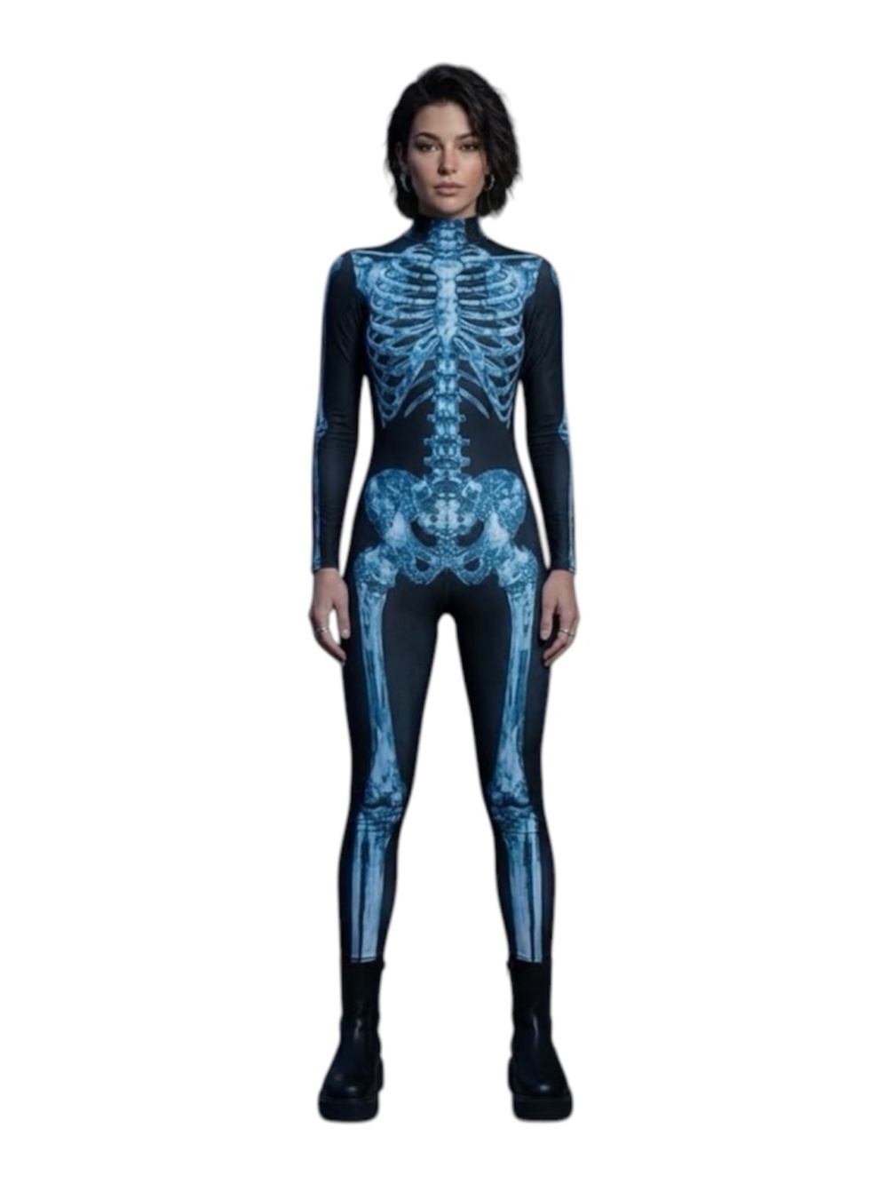 Badinka Night Queen Skeleton Costume Sz M Blue Halloween Spooky Goth UV Reactive